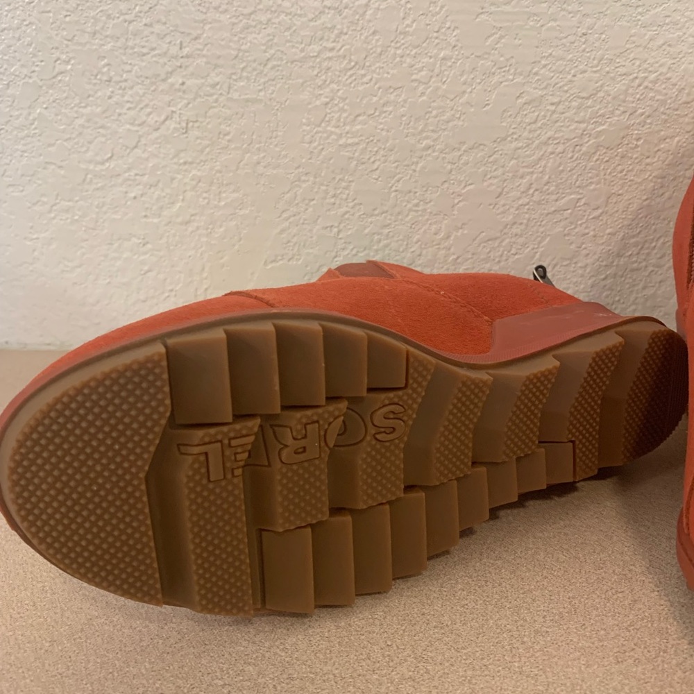 Sorel Orange Ankle Booties with Suede Texture - Picture 6 of 13